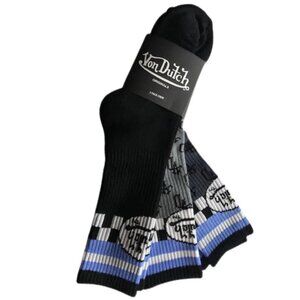 Von Dutch Originals 3 Pair Men's Crew Socks, Gray Black Blue Color Scheme